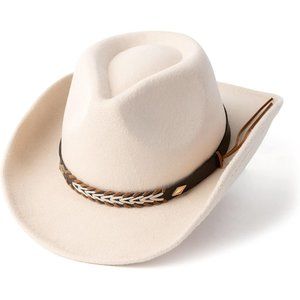 Gossifan Western Cowboy & Cowgirl Hat Felt Wide Brim Women Men Fedora Hats